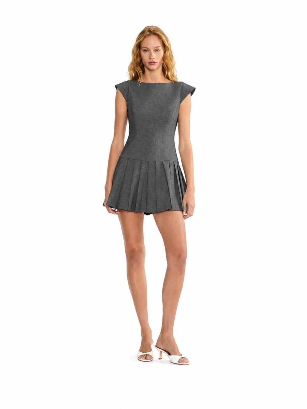 Sunday Best Structured Pleated Drop-Waist Mini Dress - Gray
